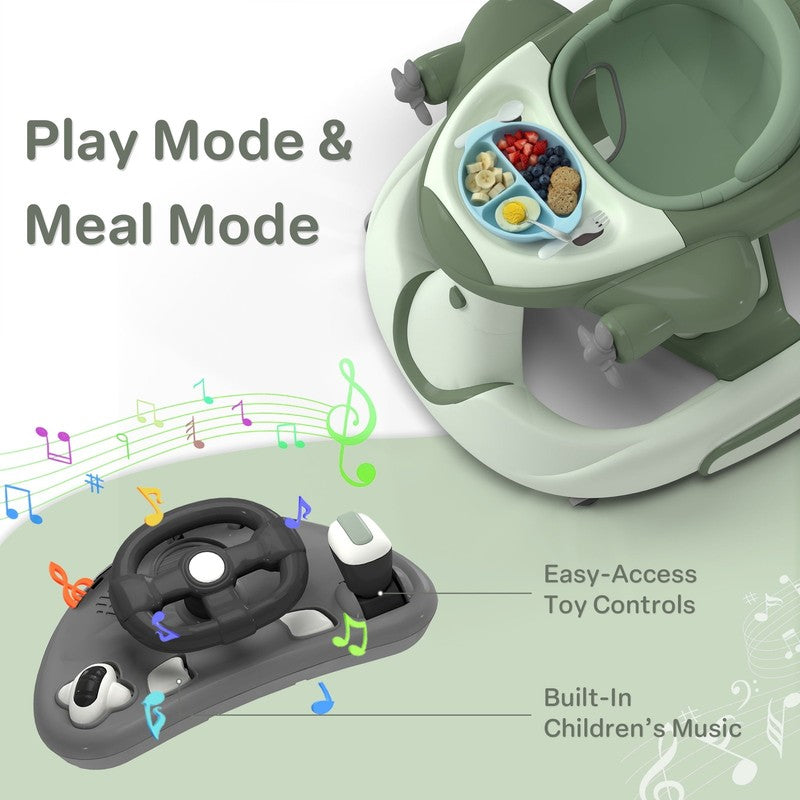5-In-1 Musical Baby Walker with Wheels, Foldable Baby Walker for Boys Girls, Gre6