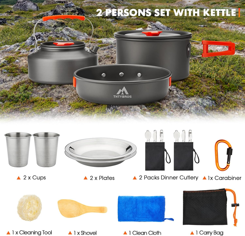 17Pcs Camping Cookware Set Hiking Pot Pan Kettle Stainless Steel Kit3