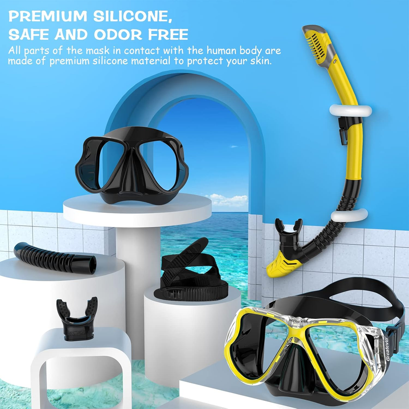 Dry Snorkel Set Panoramic Wide View Anti-Fog Scuba Mask Snorkeling Gear6