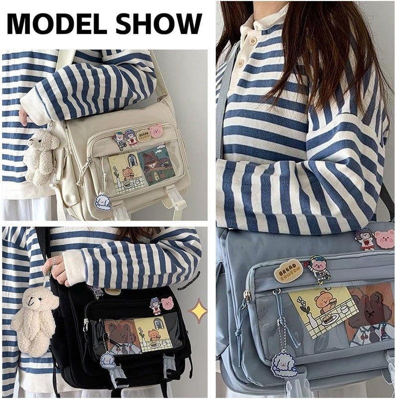 Kawaii Ita Crossbody Bag Women Pin Plush Bear Japanese Y2K Shoulder Purse1