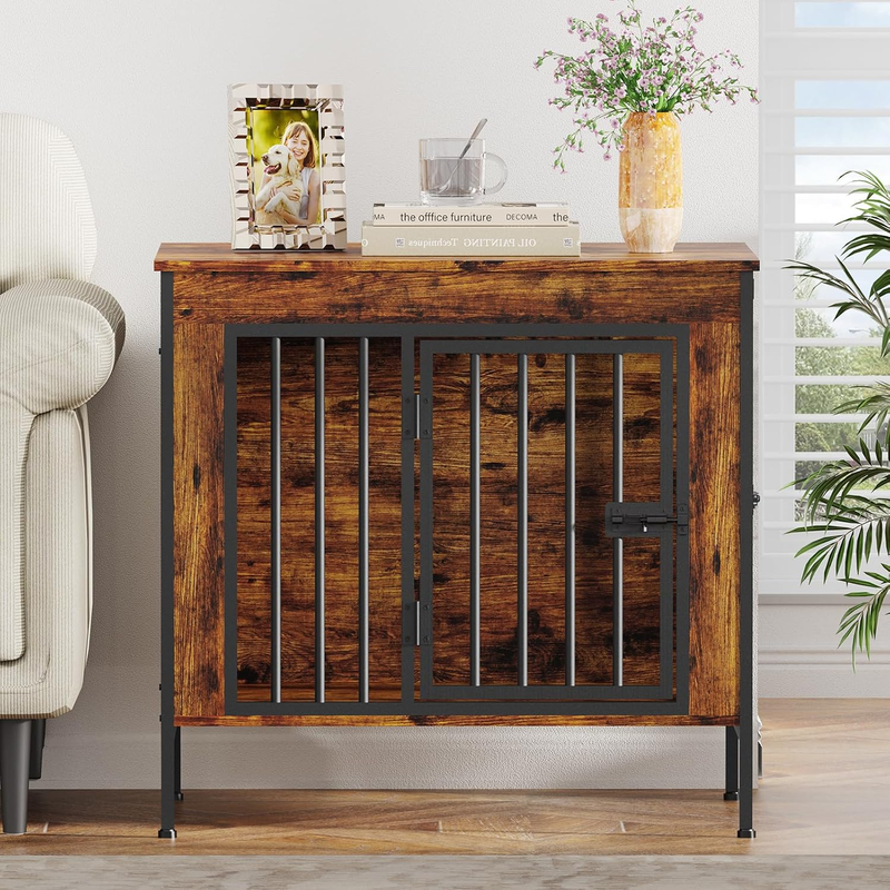 Dog Crate Furniture 28.15" Indoor TV Stand Single/Double Small Dogs Brown5