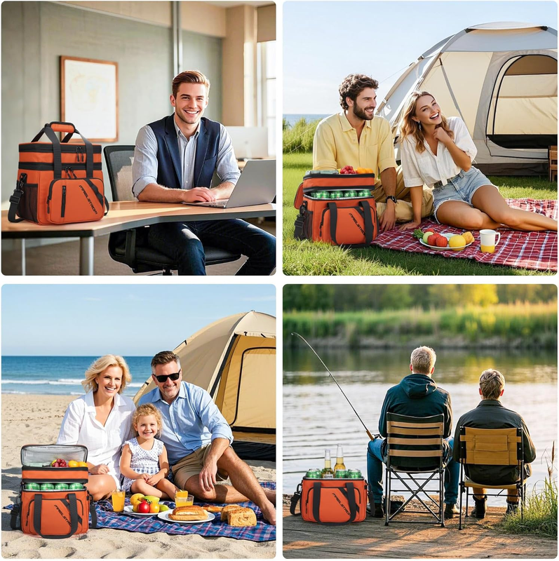 20L Expandable Double Deck Insulated Lunch Bag Orange Cooler8