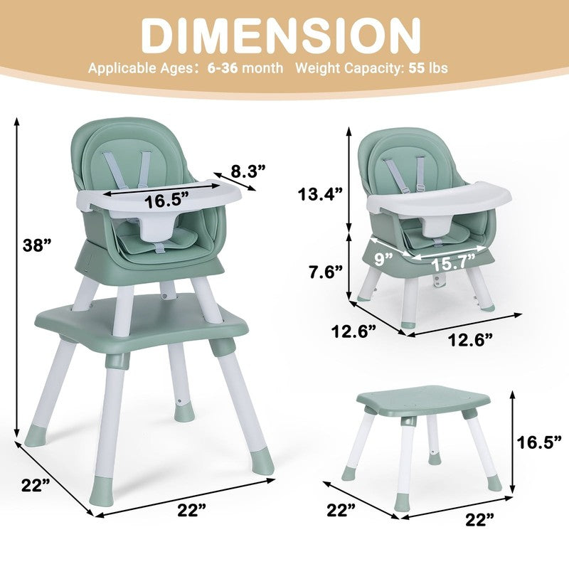 8 in 1 Baby High Chair, Toddler Dining Booster Seat for Eating, Green4