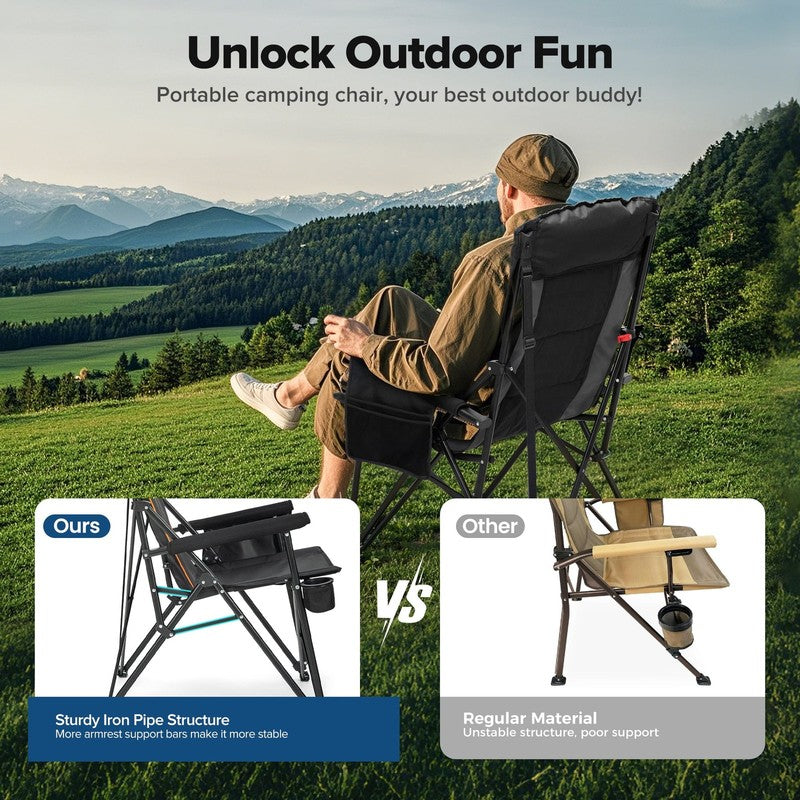 2-Pack Oversized Camping Chair Heavy Duty High Back Camping Chairs 500Lbs Capaci9