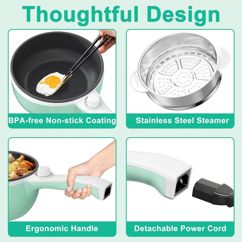 Electric Hot Pot Steamer 1.5L Non Stick Sauté Mini Cooker Temp Control Noodles8