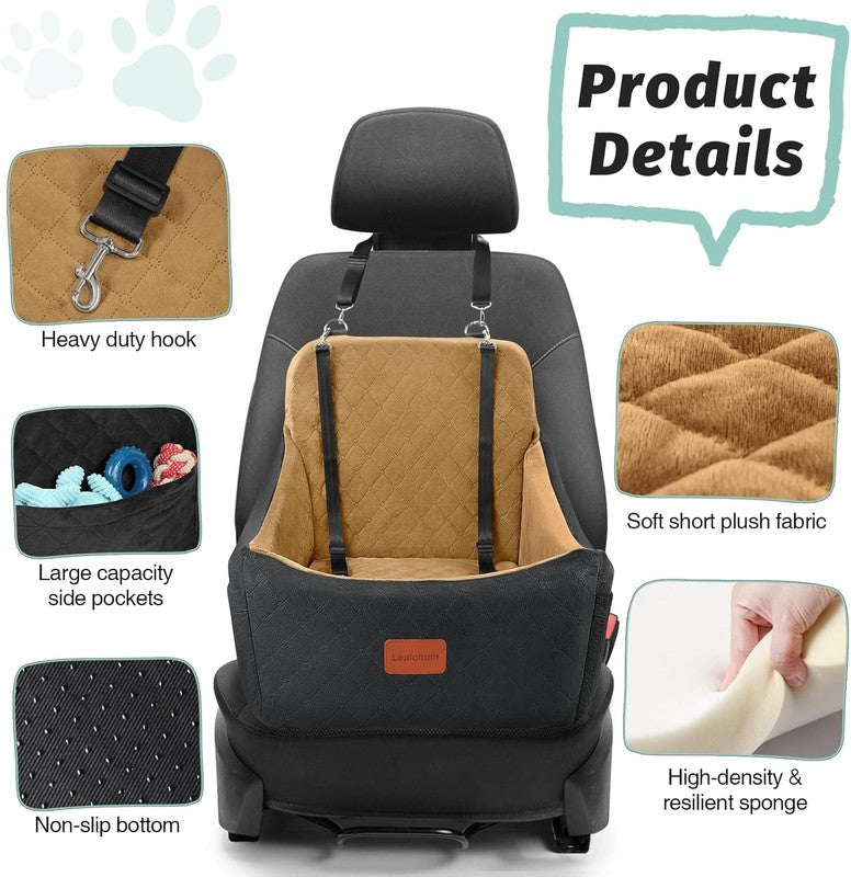Dog Booster Car Seat up to 35lbs Washable Anti Slip w/ Leashes Black/Coffee1
