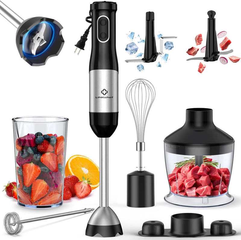 7-In-1 Immersion Blender, 800W Hand Blender with 20 Speeds and Turbo, Scratch-Re0