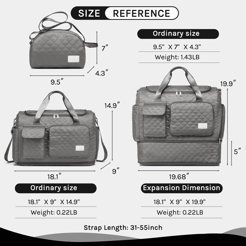 2-Piece Expandable Foldable Duffle Bag Set with Wet Pocket and Shoe Compartment,5