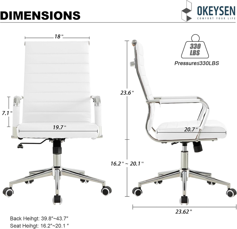 White Executive Office Chair Ergonomic Leather Swivel Adjustable2