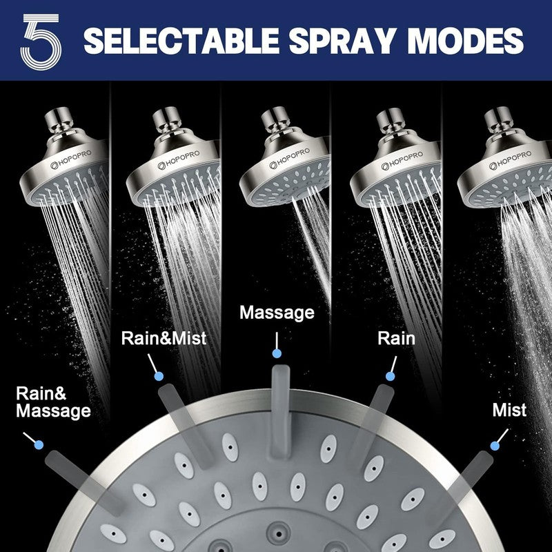 5 Mode High Pressure Shower Head 4" Fixed High Flow Brushed Nickel Recommended1