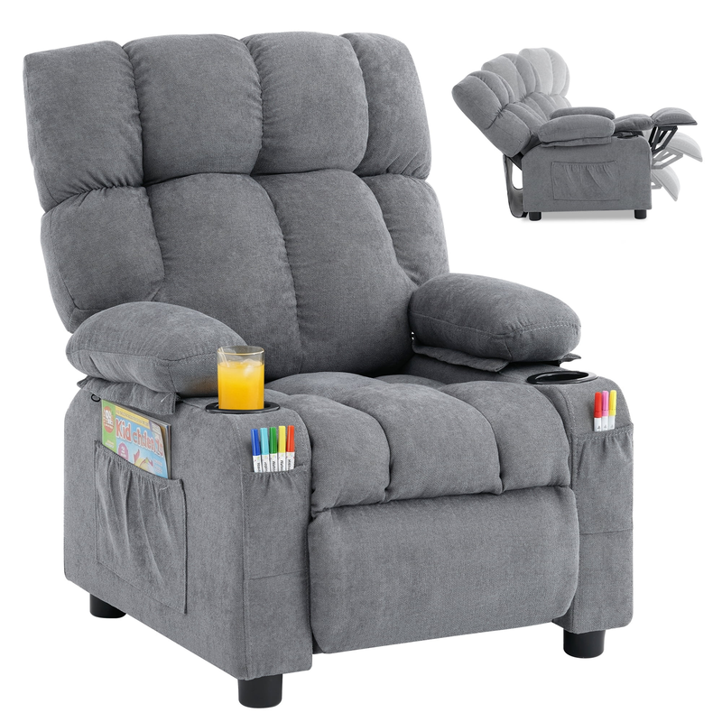 Kids Recliner Chair Push Back Toddler Recliner Children Bedroom Furniture ，Grey0
