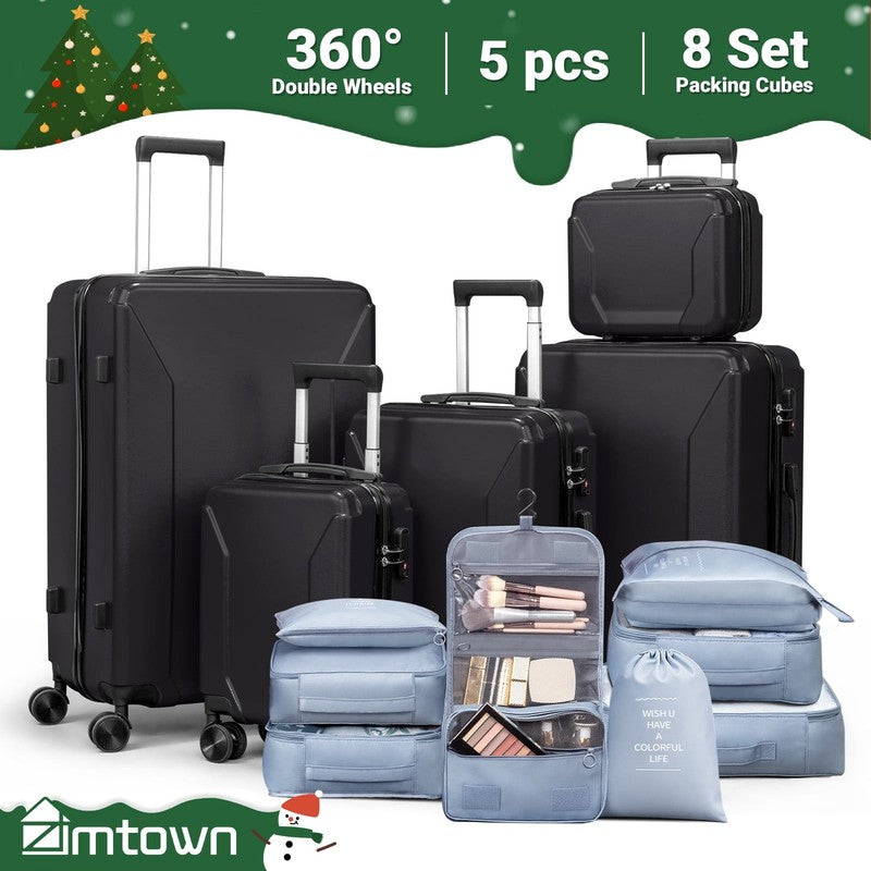 5-Piece Luggage Set with 8 Packing Cubes, Hard Shell Suitcase Set with Spinner W1