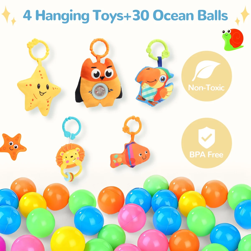 Baby Play Mat,  3 in 1 Baby Play Gym Activity Mat, with Hanging Toys and Ocean B5