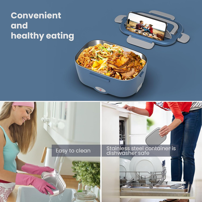 Electric Lunch Box Fast Heating Portable Food Warmer 2x53oz Stainless Steel4