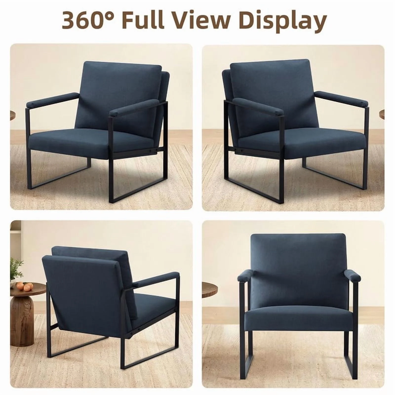 Metal Frame Accent Armchair with Ergonomic Cushioning, Upholstered Armrests up t7