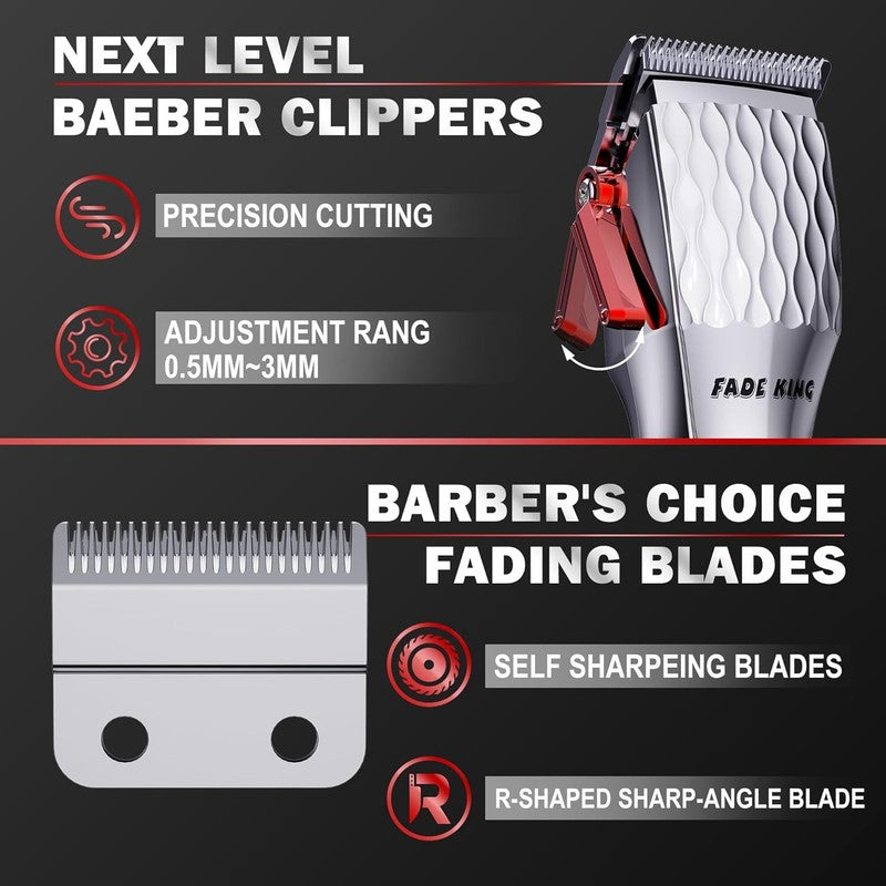 Men’s Cordless Hair Clippers | LCD Display Barber Grooming Kit (Silver+Red)1