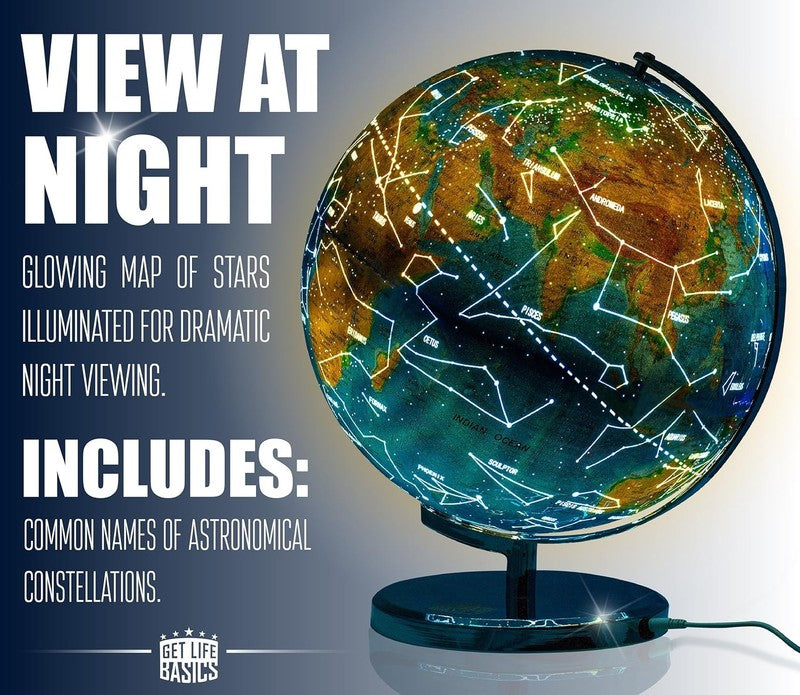13in Illuminated World Globe w/ Constellations Compass Kids Adult Decor2