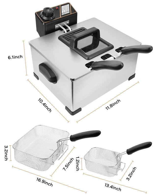 Casualife Deep Fryer with Dual Baskets, 5.3QT Electric Fryer with Adjustable Tem6