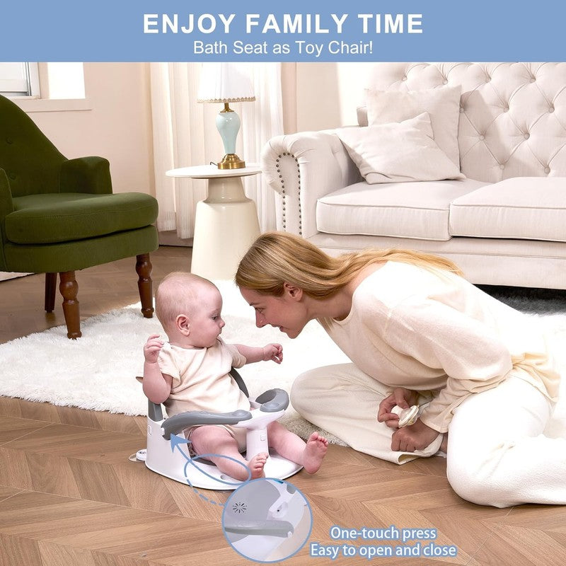 Baby Bath Seat 6M+, 360° Bath Chair with Safety Suction & Temp Card (Gray)2