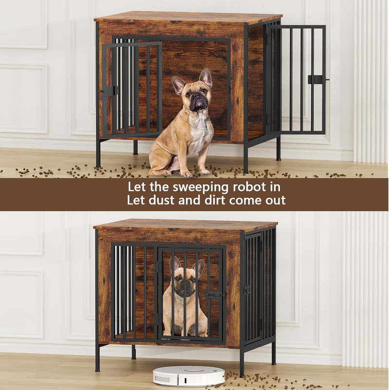 Dog Crate Furniture 28.15" Indoor TV Stand Single/Double Small Dogs Brown1