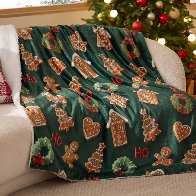 Christmas Throw Blanket Soft Sherpa 3D Gingerbread Couch Sofa Bed 50"x60" 5