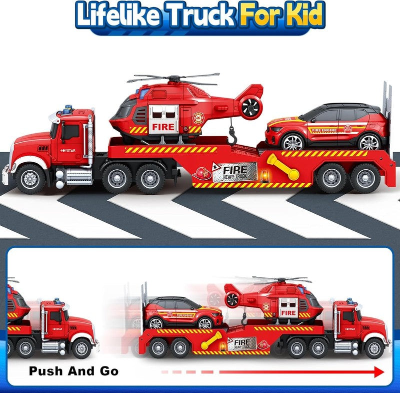 Extra Large Fire Truck Toys for Boys Girls with Racing Car and Helicopter, Light4