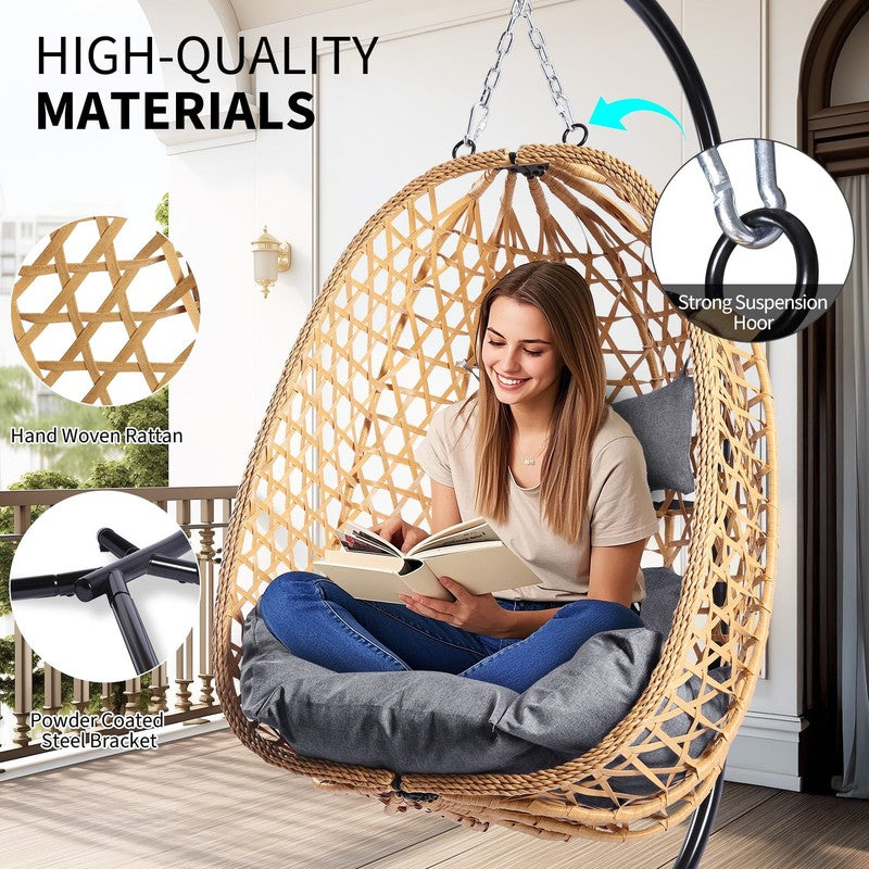 Egg Chair with Stand, Patio Wicker  Hanging Chair, Hammock Swing Chair, 350LBS C1