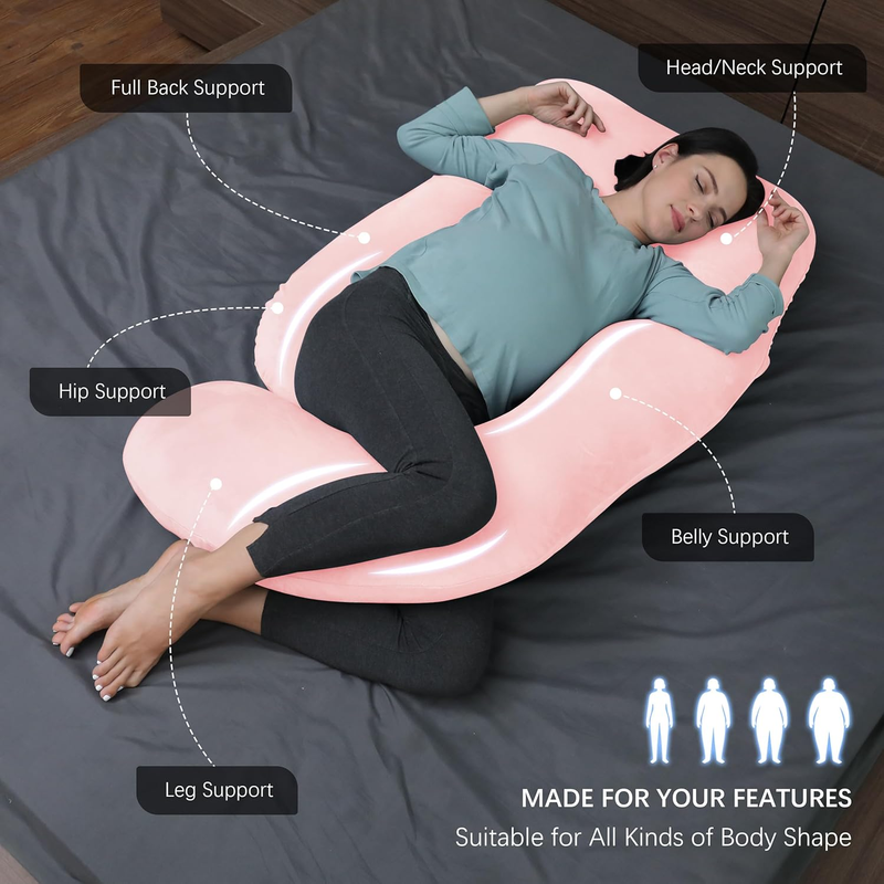 U Shaped Pregnancy Maternity Pillow 57" Full Body Sleep Support Pink1