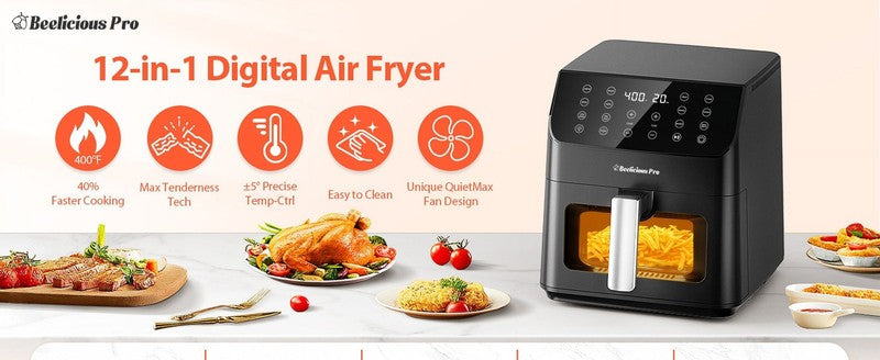 5.8QT Large Digital Air Fryer | 12 in 1, Clear Window, Flavor Lock, 40+ Recipes4