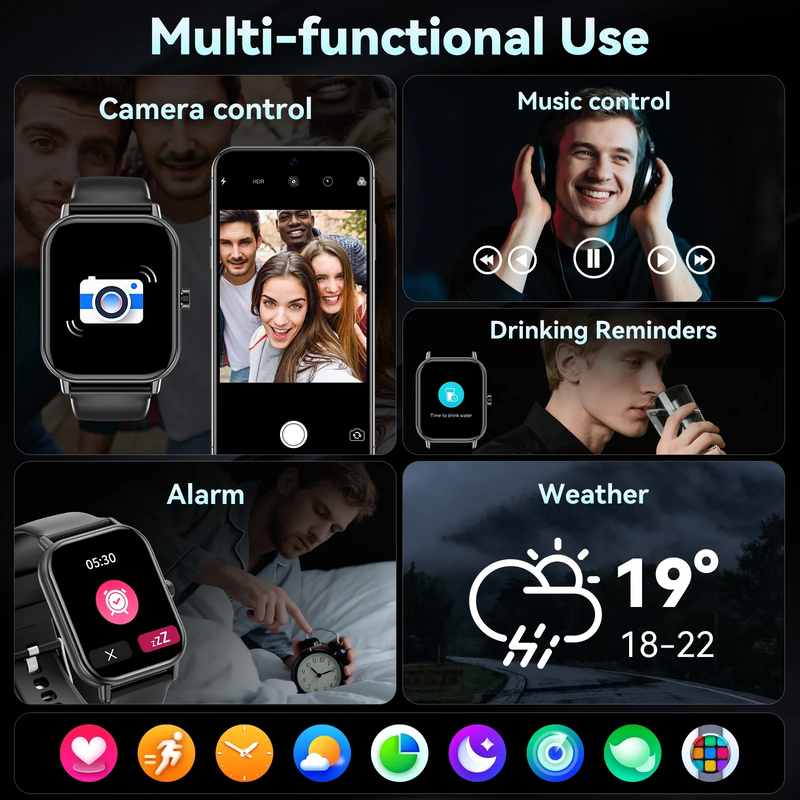 1.85" Smart Watch Android iPhone Call Fitness Tracker IP68 Black1