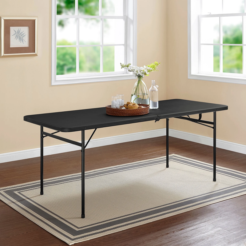 6 Foot Bi-Fold Plastic Folding Table, Black8
