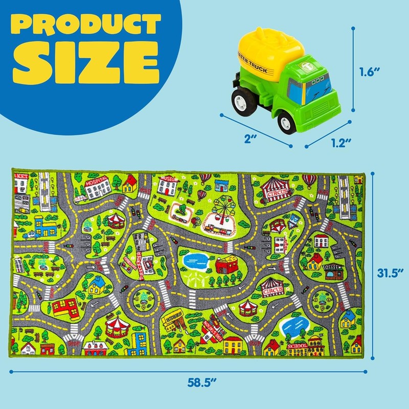 Kids Play Rugs - 12 Pull-Back Vehicle Set - Durable Carpet Playmat Rug - City Pr5