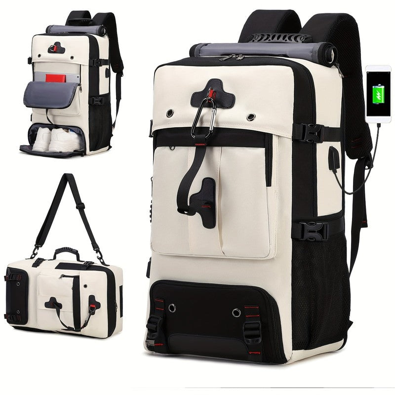 A 50L Large Capacity Hiking Backpack, Outdoor Camping Backpack, Convertible Shou9