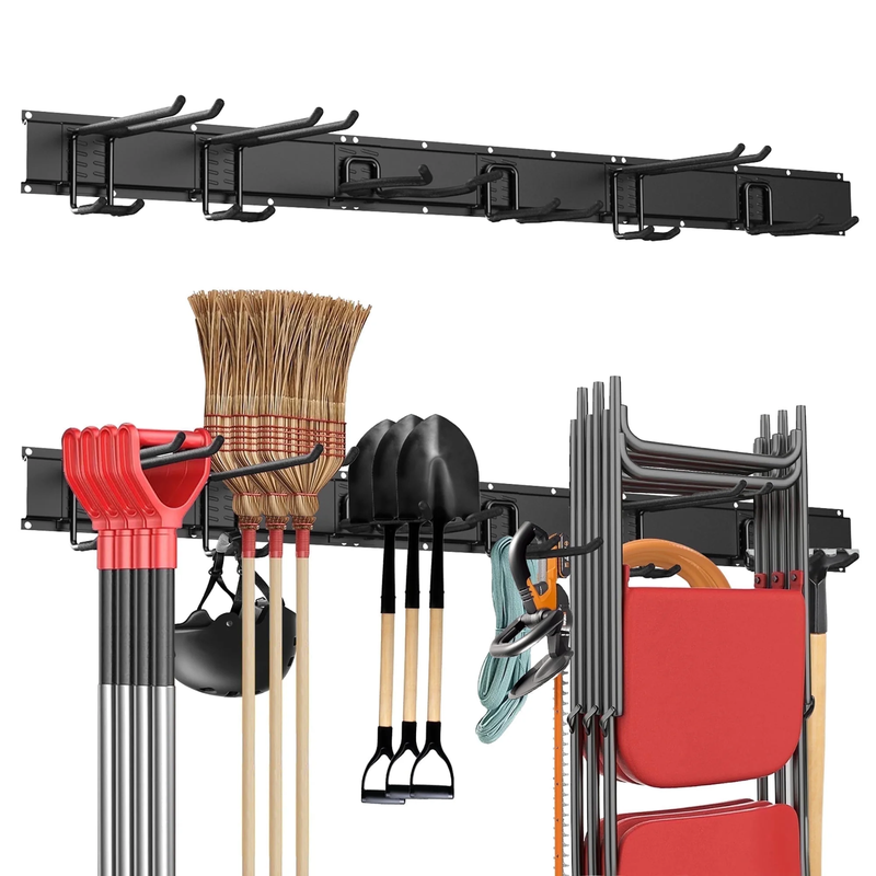 Garage Tool Organizer Wall Mount with 6 Versatile Hooks, Heavy Duty Metal Rack f0