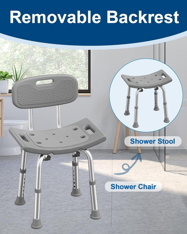 Heavy Duty Shower Chair 400lb Bath Seat w/ Back for Seniors – Gray4