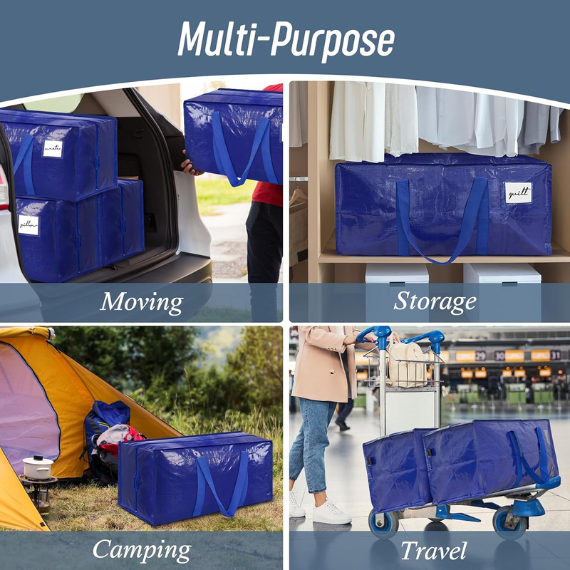 6 Pack Heavy Duty Moving Bags Large Storage Zipper Handles Blue6