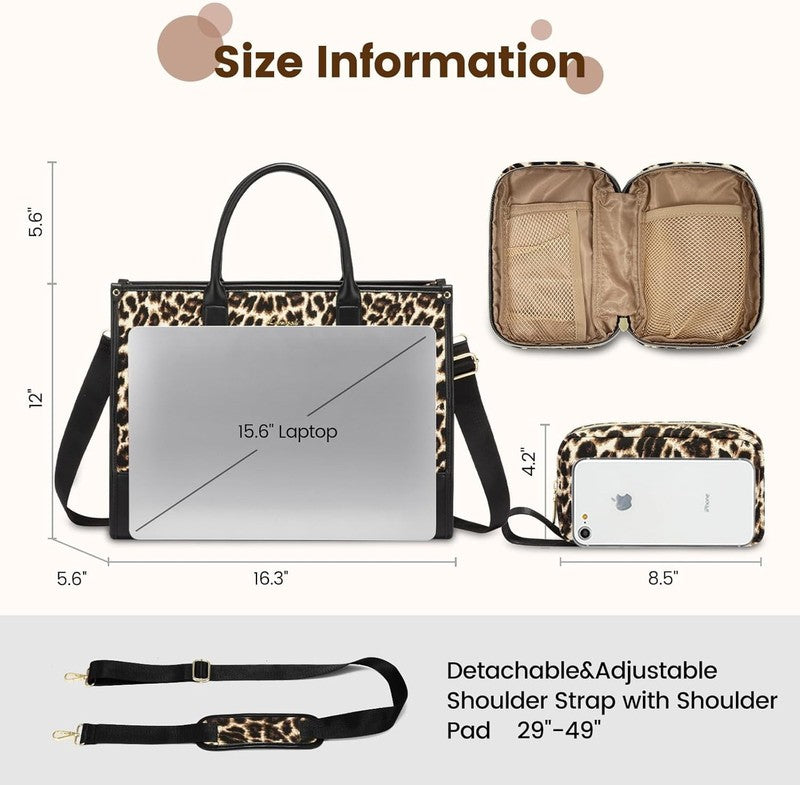 Laptop Tote Bag for Women, Lightweight Pu Leather Work Tote Bag with Clutch Purs3