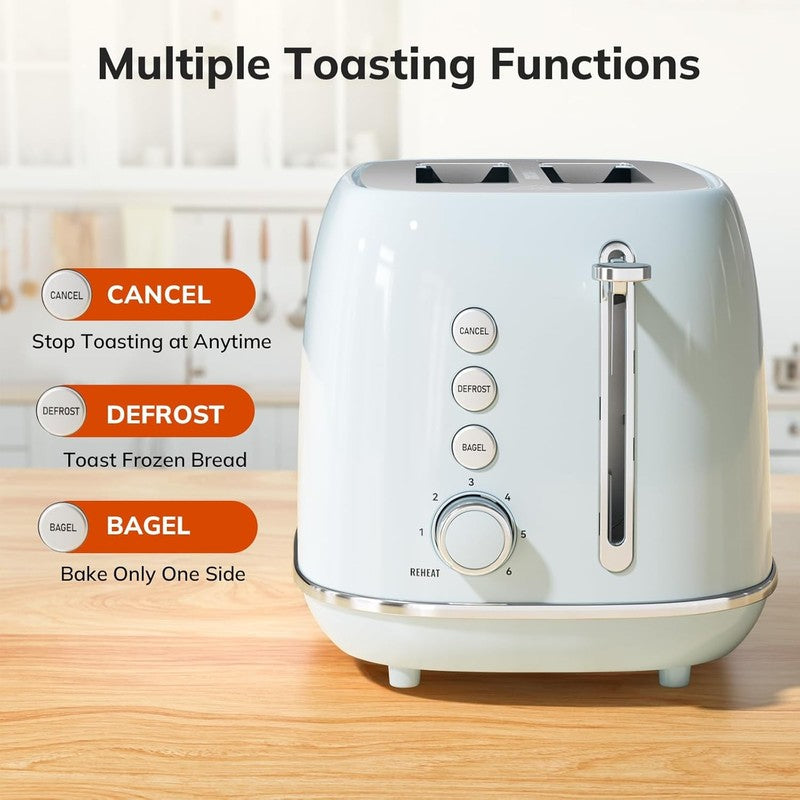 Retro 2 Slice Toaster Blue - Wide Slot, 6 Shade, Bagel, Defrost, Crumb Tray1