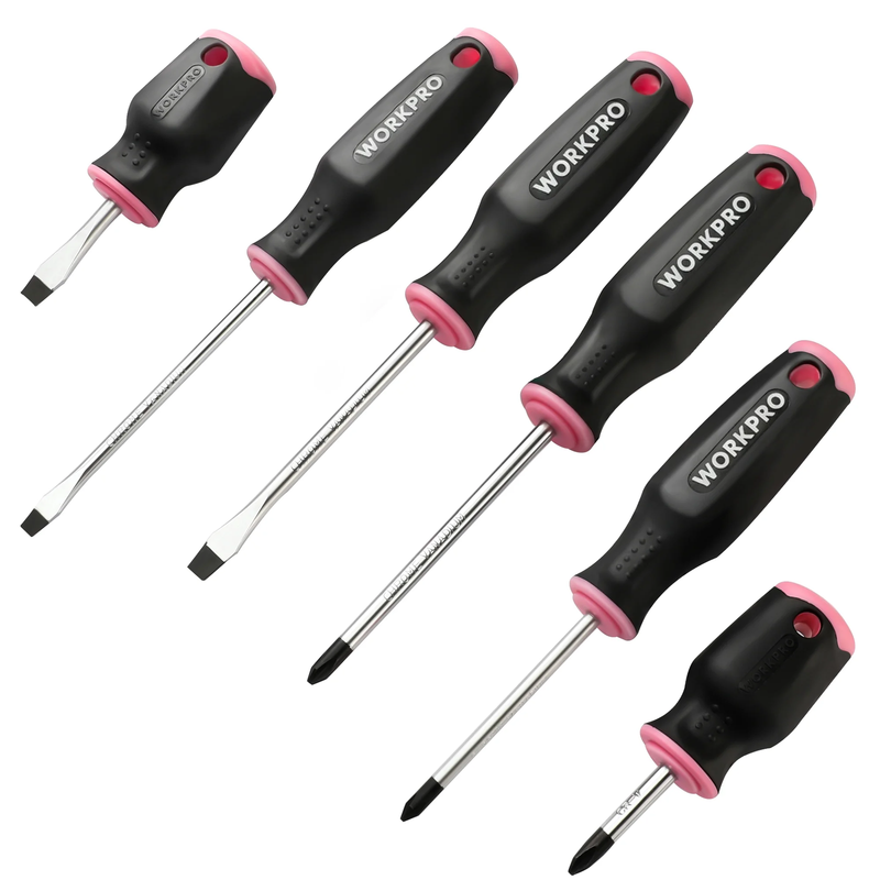 6Pc Pink Magnetic Screwdriver Set Phillips Slotted CR V Stubby Hand Tool Kit0