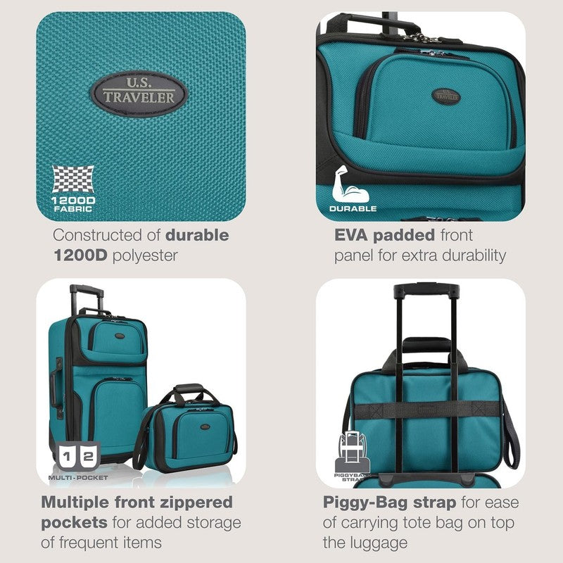 Rio Fabric Expandable Carry On Luggage, Rolling Suitcase, Teal, 2 Wheel Set2