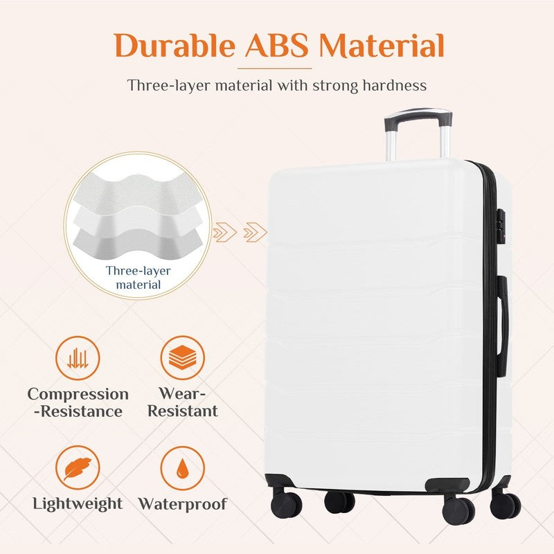 3-Piece Hard Shell Luggage Set ABS Expandable Spinner TSA Lock White1