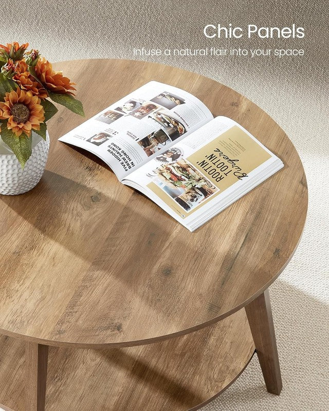 Round Coffee Table 2 Tier Storage Honey Brown 31.5in Living Room6