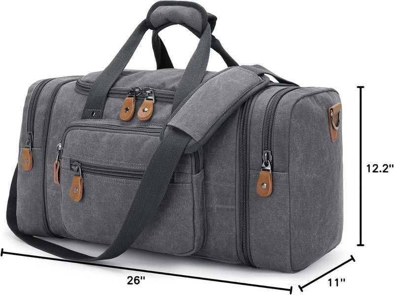 Canvas Duffle Bag for Travel, 60L Duffel Overnight Weekend Bag (Gray)6
