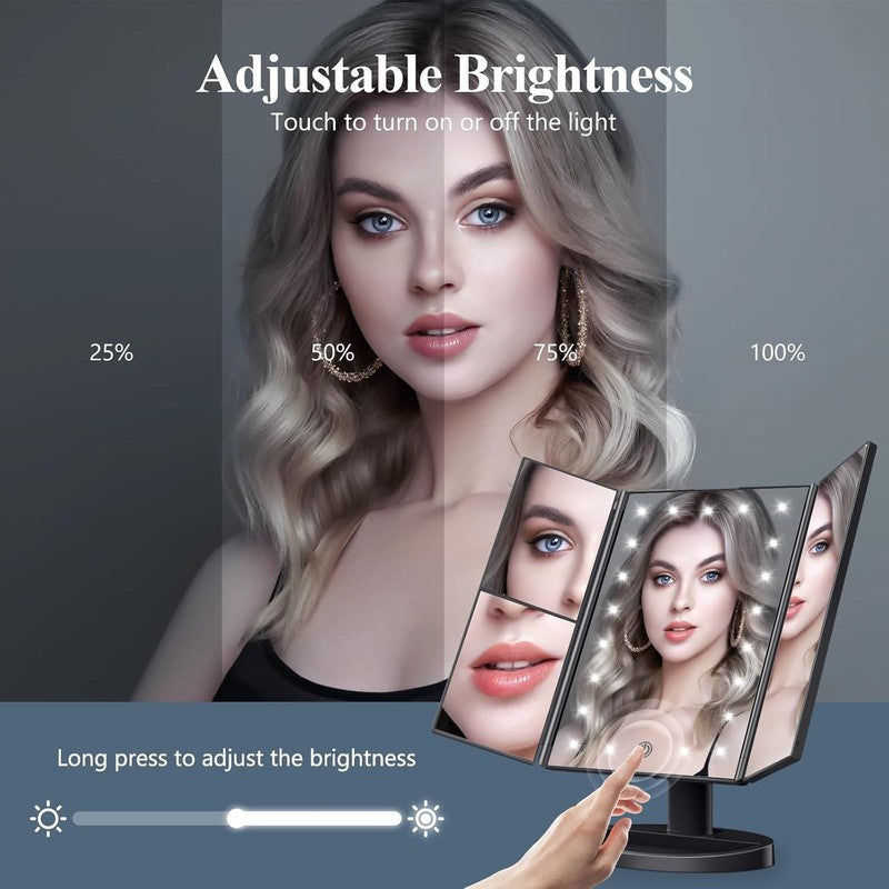 Vanity Mirror with Lights – Trifold, 2X 3X 10X Magnification Touch Control Black2