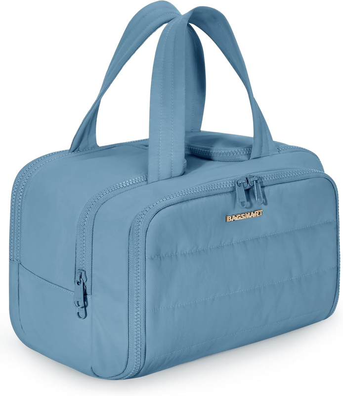 Travel Toiletry Bag Large Wide-Open Puffy Cosmetic Organizer for Women Blue6