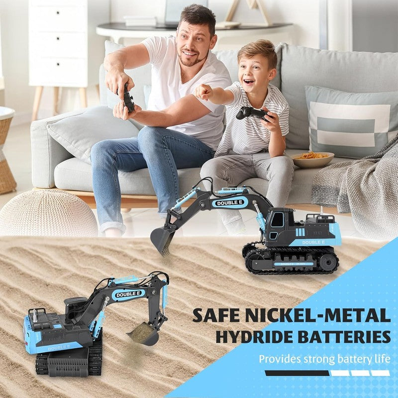 Remote Control Excavator Gray Blue Toy 6 Function Hydraulic Construction Vehicle7