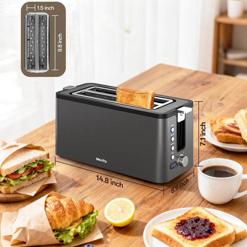 4-Slice Long Slot Toaster 6 Browning Bagel Defrost Reheat Grey1