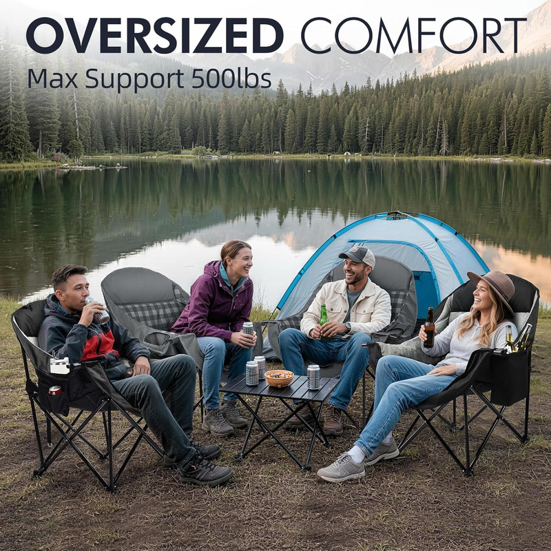 Oversized Camping Chair 2PK Heavy Duty Padded XL Folding Lawn Chair w/ CupHolder1