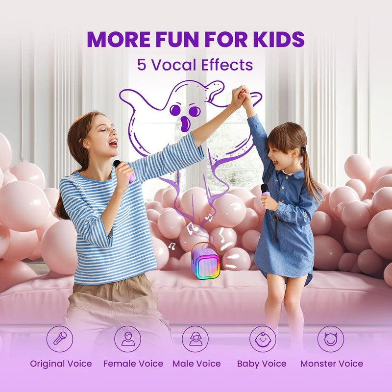 Mini Karaoke Machine for Kids, 2025 Toys Portable MP3 Player w/ 2 Wireless Mics2