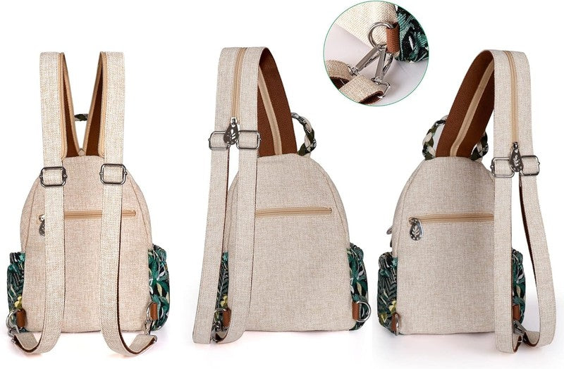 Women Convertible Sling Bag Canvas Mini Backpack Artisan Handcrafted Green Marsh7